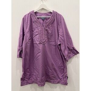 Liz & Me Lilac Purple Tunic Top Dress 3/4 Sleeve Sz 2X 22 24W Cotton Boho Artsy